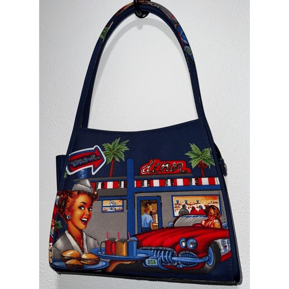 Old Fashioned Drive-In Diner Scenic Purse  Stand Alone Purse w/Beaded Accents